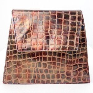 Vintage Leather Metallic Rainbow Crocodile Print Crossbody Bag